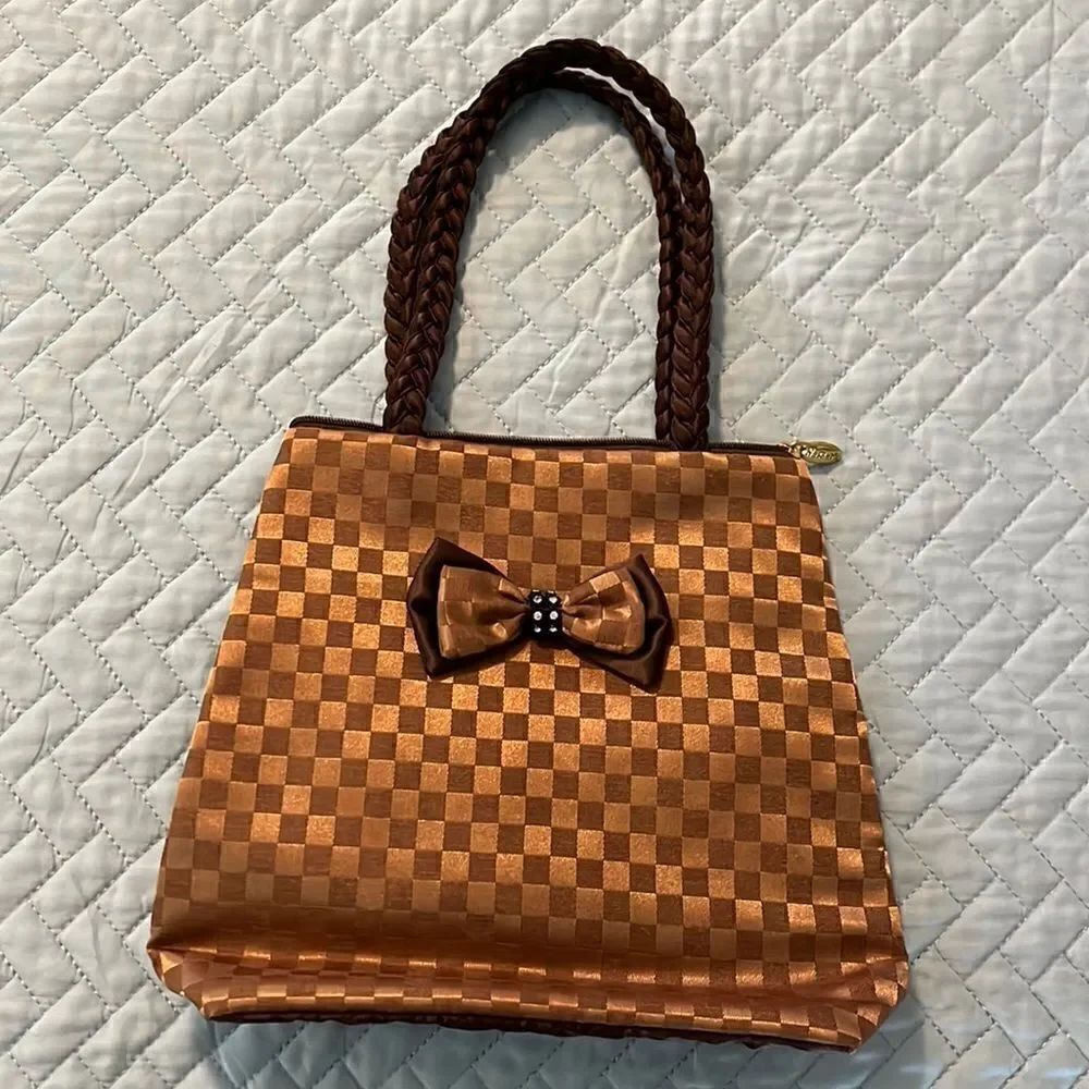 Brown checkered clutch   